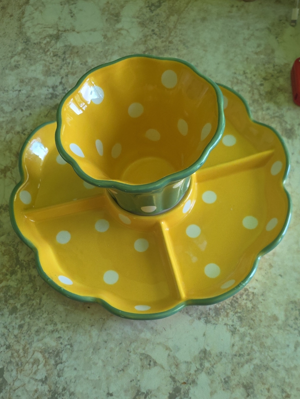 Temp-Tations Yellow and Green Polka Dot Divided Server